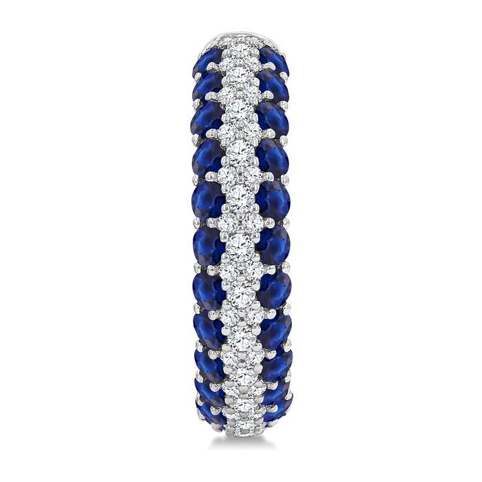 1/2 Ctw 2MM Round Cut Sapphire and Round Cut Diamond Precious Hoop Earrings in 14K White Gold