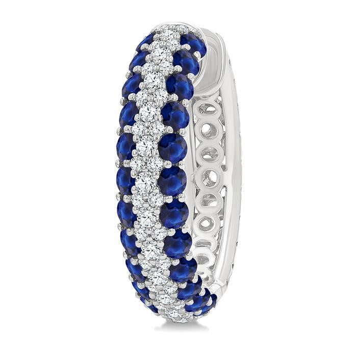 1/2 Ctw 2MM Round Cut Sapphire and Round Cut Diamond Precious Hoop Earrings in 14K White Gold