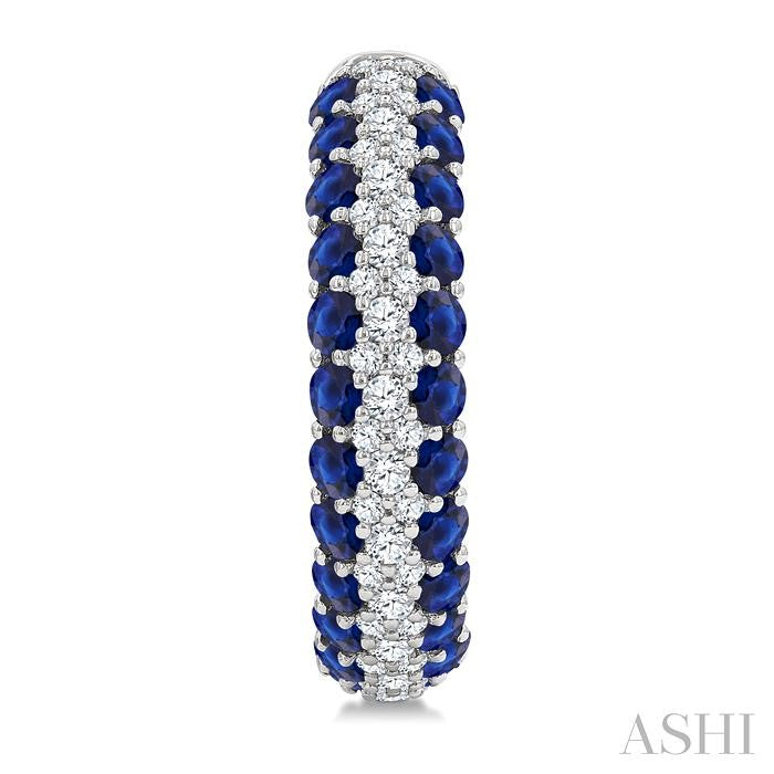 1/2 Ctw 2MM Round Cut Sapphire and Round Cut Diamond Precious Hoop Earrings in 14K White Gold