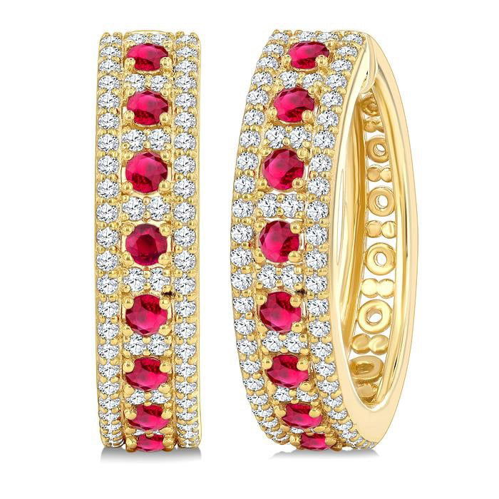 Gemstone & Diamond Hoop Earrings