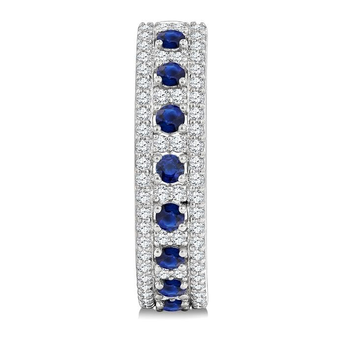 3/4 Ctw 2 MM Round Cut Sapphire and Round Cut Diamond Precious Hoop Earrings in 14K White Gold