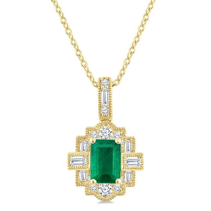Vesper Emerald Shape Gemstone & Diamond Pendant