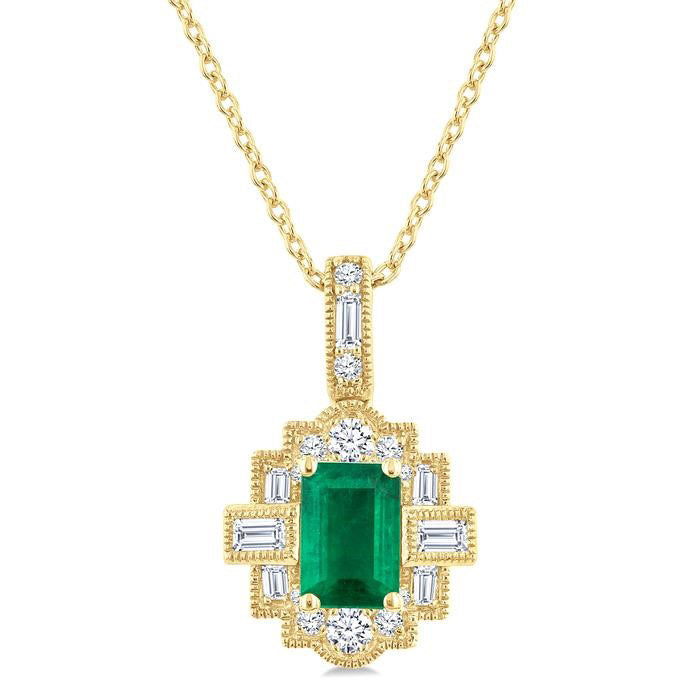 Vesper Emerald Shape Gemstone & Diamond Pendant