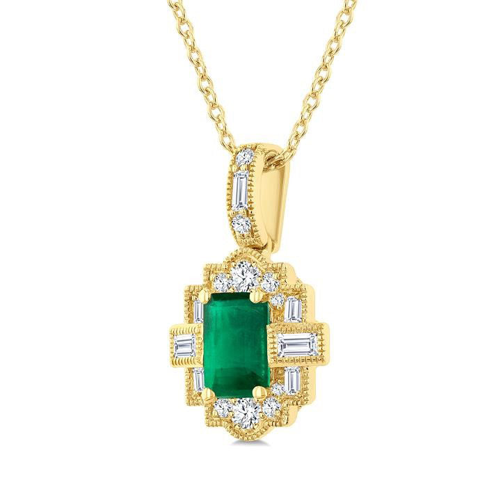 Vesper Emerald Shape Gemstone & Diamond Pendant