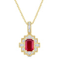 6X4 MM Octagon Shape Ruby and 1/4 Ctw Round and Baguette Cut Diamond Precious Pendant With Chain in 14K Yellow Gold