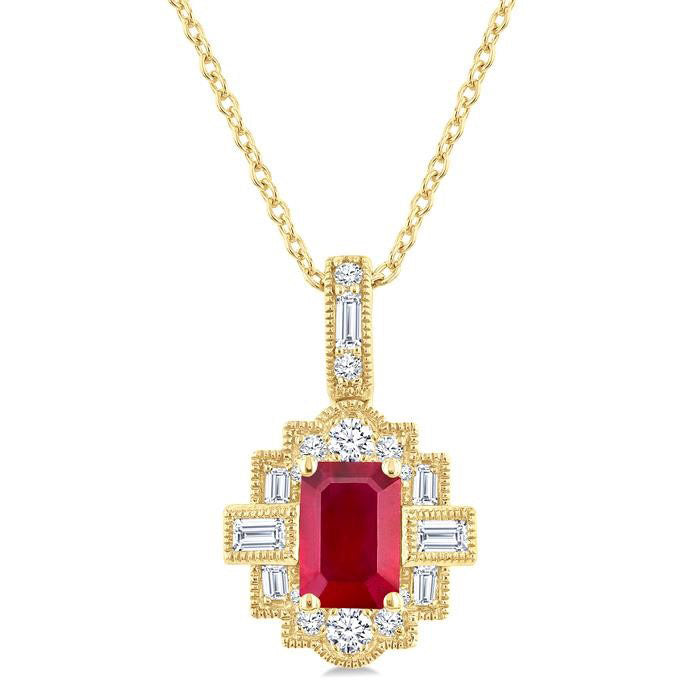 Sable Emerald Shape Gemstone & Diamond Pendant