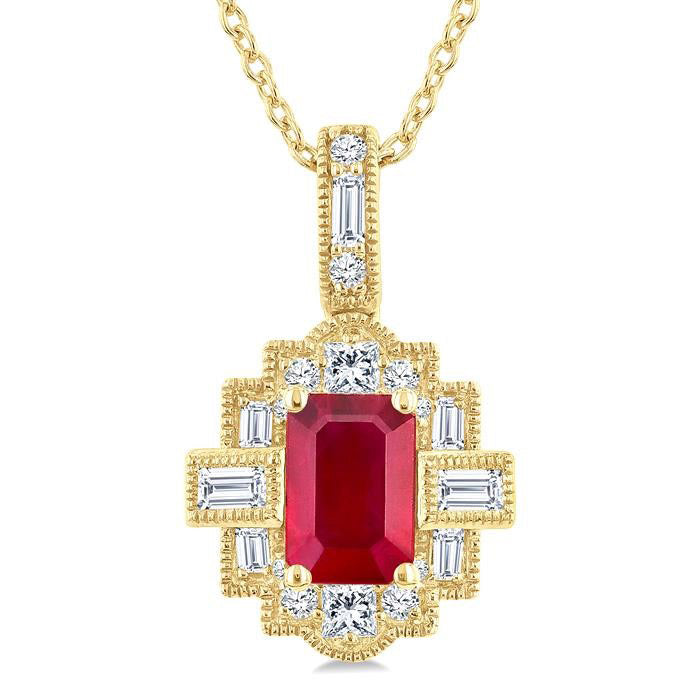 Sable Emerald Shape Gemstone & Diamond Pendant