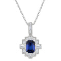 6X4 MM Octagon Shape Sapphire and 1/4 Ctw Round and Baguette Cut Diamond Precious Pendant With Chain in 14K White Gold