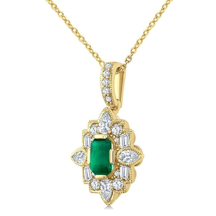 Thalia Emerald Shape Art Deco Gemstone & Diamond Fashion Pendant