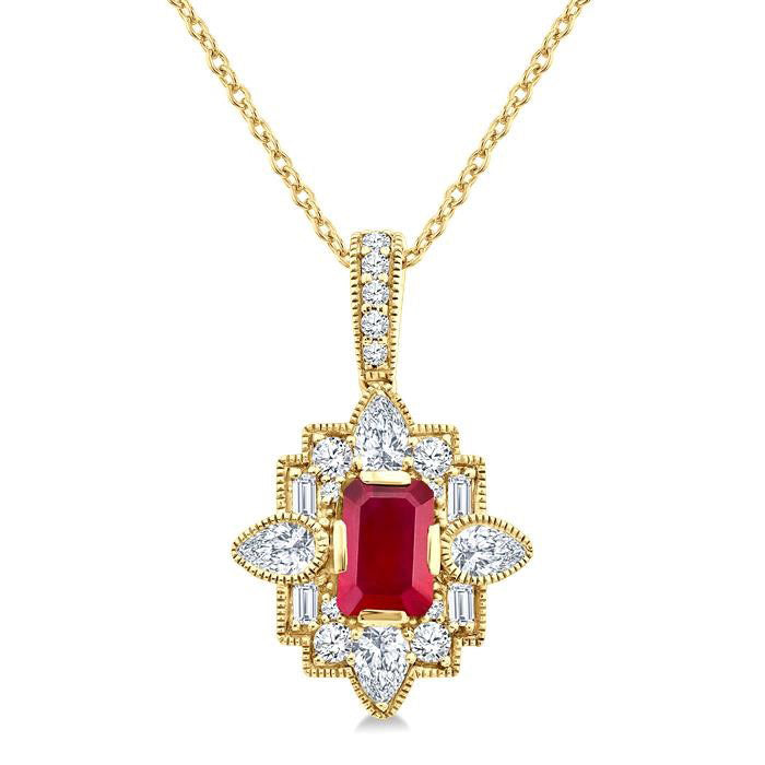 Nova Emerald Shape Art Deco Gemstone & Diamond Fashion Pendant