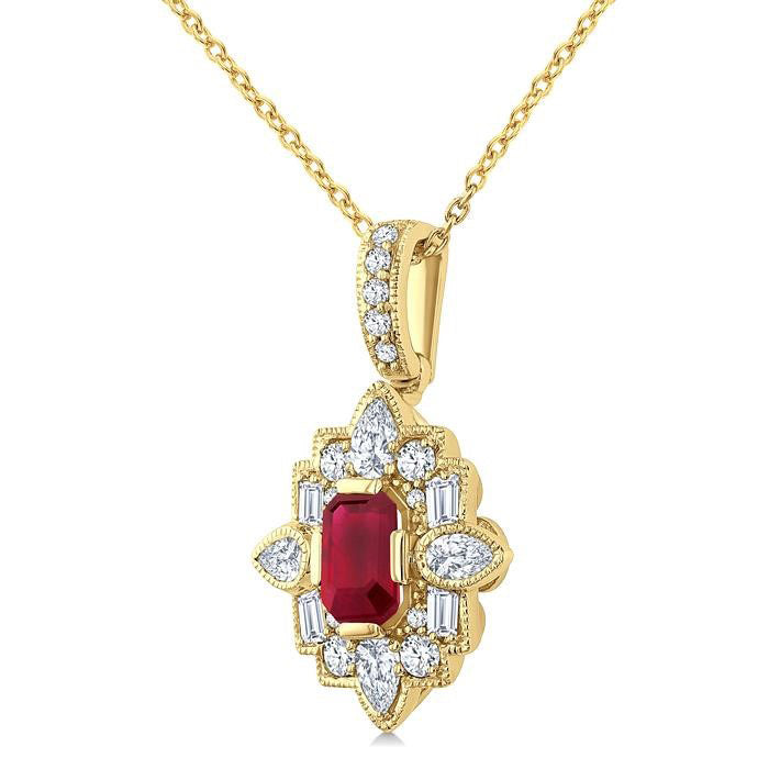 Nova Emerald Shape Art Deco Gemstone & Diamond Fashion Pendant