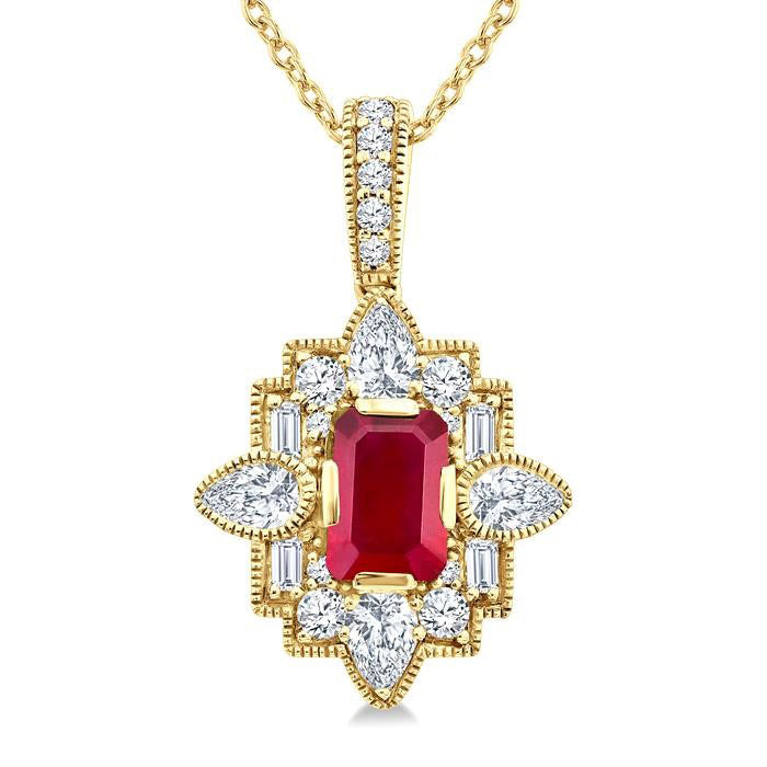 Nova Emerald Shape Art Deco Gemstone & Diamond Fashion Pendant