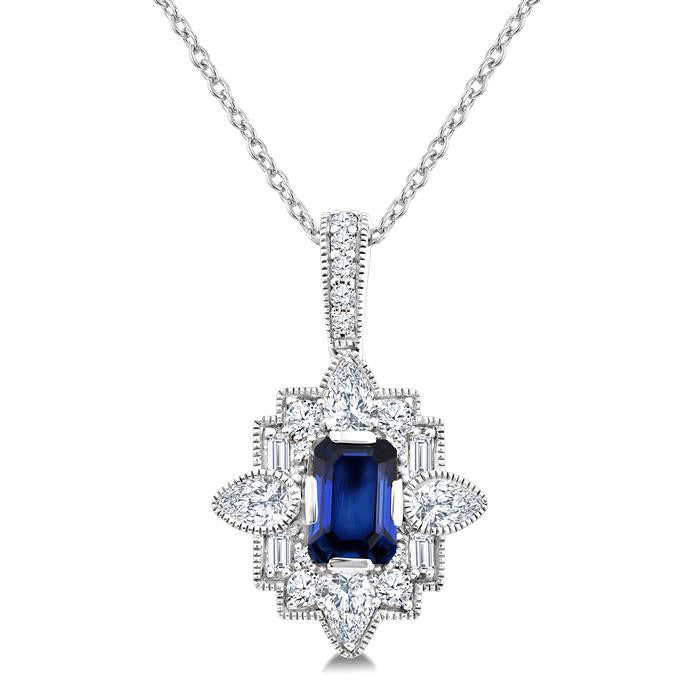 Wisteria Emerald Shape Art Deco Gemstone & Diamond Fashion Pendant