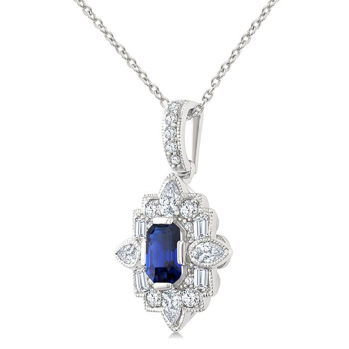 Wisteria Emerald Shape Art Deco Gemstone & Diamond Fashion Pendant