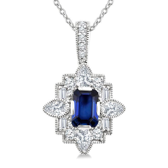 Wisteria Emerald Shape Art Deco Gemstone & Diamond Fashion Pendant