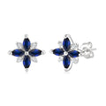 4X2 MM Marquise Shape Sapphire and 1/10 Ctw Round Cut Diamond Blossom Earrings in 10K White Gold