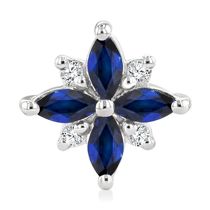 4X2 MM Marquise Shape Sapphire and 1/10 Ctw Round Cut Diamond Blossom Earrings in 10K White Gold