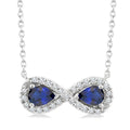 4X3 MM Pear Shape Sapphire and 1/10 Ctw Round Cut Diamond Precious Infinite Halo Pendant With Chain in 10K White Gold