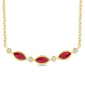 4X2 MM Marquise Shape Ruby and 1/50 Ctw Round Cut Diamond Precious Bar Necklace in 10K Yellow Gold