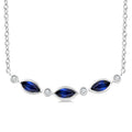 4X2 MM Marquise Shape Sapphire and 1/50 Ctw Round Cut Diamond Precious Bar Necklace in 10K White Gold