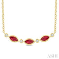 4X2 MM Marquise Shape Ruby and 1/50 Ctw Round Cut Diamond Precious Bar Necklace in 10K Yellow Gold