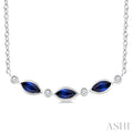 4X2 MM Marquise Shape Sapphire and 1/50 Ctw Round Cut Diamond Precious Bar Necklace in 10K White Gold