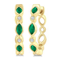 4X2MM Marquise Cut Emerald and 1/20 Ctw Bezel Set Round cut Diamond Precious Fashion Hoop Earrings in 10K Yellow Gold