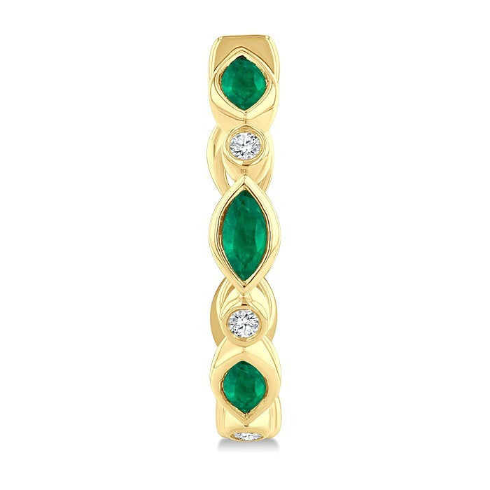 4X2MM Marquise Cut Emerald and 1/20 Ctw Bezel Set Round cut Diamond Precious Fashion Hoop Earrings in 10K Yellow Gold