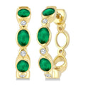 4X3 MM Oval Shape Emerald and 1/20 Ctw Bezel Set Round Cut Diamond Fashion Hoop Earrings in 10K Yellow Gold