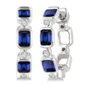 4X3 MM Octagon Shape Sapphire and 1/20 Ctw Bezel Set Round Cut Diamond Fashion Hoop Earrings in 10K White Gold