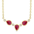 4X3MM Pear Cut Ruby and 1/50 Ctw Bezel Set Round Cut Diamond Precious Fashion Necklace in 10K Yellow Gold