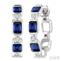 4X3 MM Octagon Shape Sapphire and 1/20 Ctw Bezel Set Round Cut Diamond Fashion Hoop Earrings in 10K White Gold