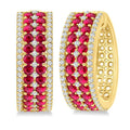 3/4 Ctw 2.00MM Round Cut Ruby and Round Cut Diamond Precious Hoop Earrings in 14K Yellow Gold