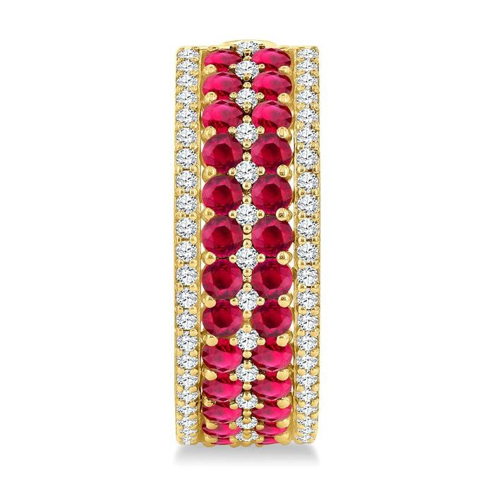 3/4 Ctw 2.00MM Round Cut Ruby and Round Cut Diamond Precious Hoop Earrings in 14K Yellow Gold