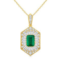 1/2 Ctw Art Deco Hexagon 6X4MM Octagon Shape Emerald, Baguette and Round Cut Diamond Precious Pendant With Chain in 14K Yellow Gold