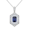 1/2 Ctw Art Deco Hexagon 6X4MM Octagon Shape Sapphire, Baguette and Round Cut Diamond Precious Pendant With Chain in 14K White Gold