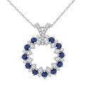 2.5 MM Round Shape Sapphire and 5/8 Ctw Round Cut Diamond Precious Circle Pendant With Chain in 14K White Gold