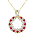 2.3 MM Round Shape Ruby and 3/4 Ctw Round Cut Diamond Precious Circle Pendant With Chain in 14K Yellow Gold