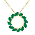 4X2MM Marquise Cut Emerald Precious Floral Circle  Fashion Pendant With Chain in 10K Yellow Gold