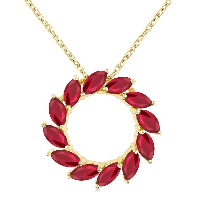 4X2 MM Marquise Shape Ruby Circle Precious Pendant With Chain in 10K Yellow Gold