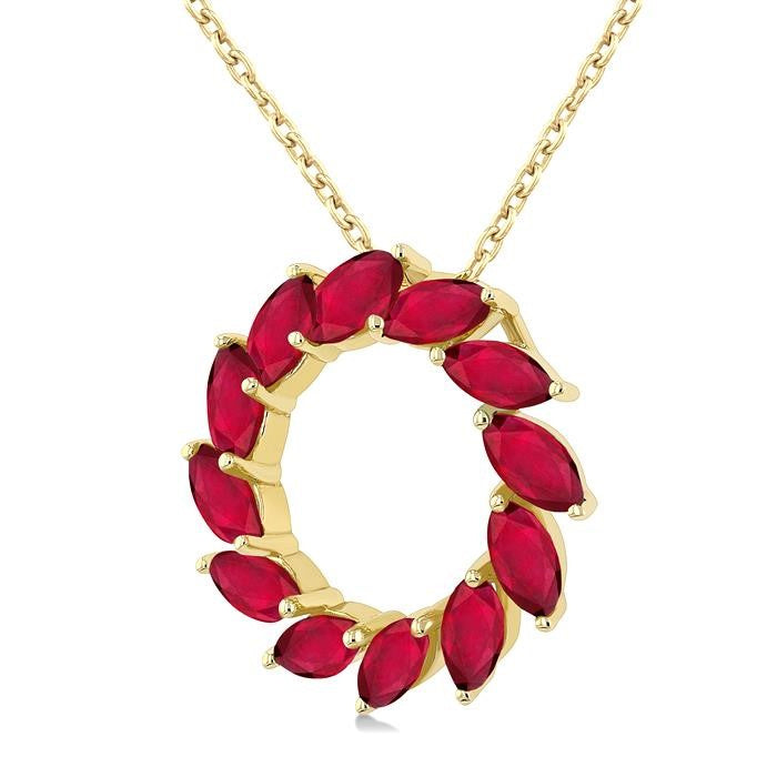 4X2 MM Marquise Shape Ruby Circle Precious Pendant With Chain in 10K Yellow Gold