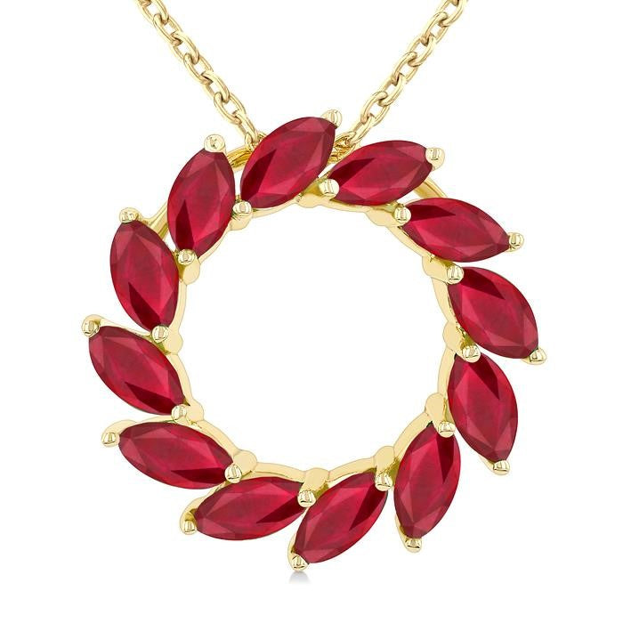 4X2 MM Marquise Shape Ruby Circle Precious Pendant With Chain in 10K Yellow Gold
