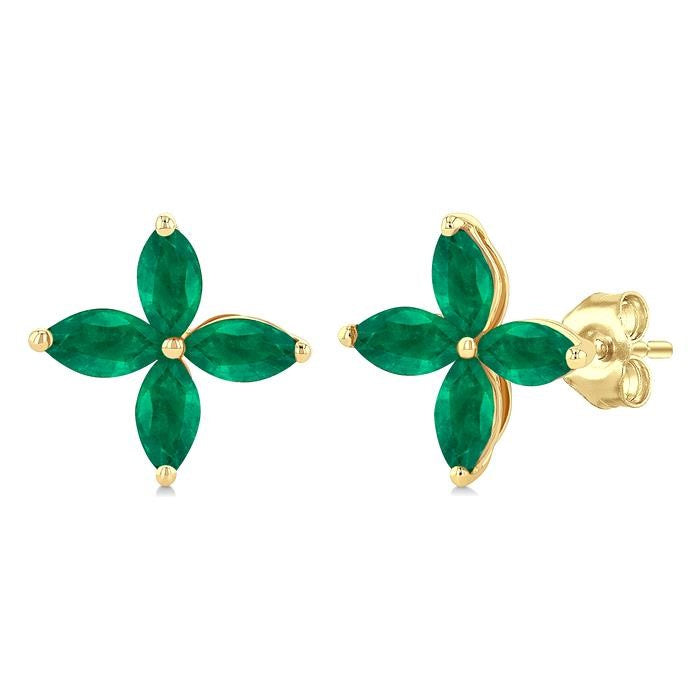 5X2.5 MM Marquise Shape Emerald Floral Precious Earrings in 10K Yellow Gold