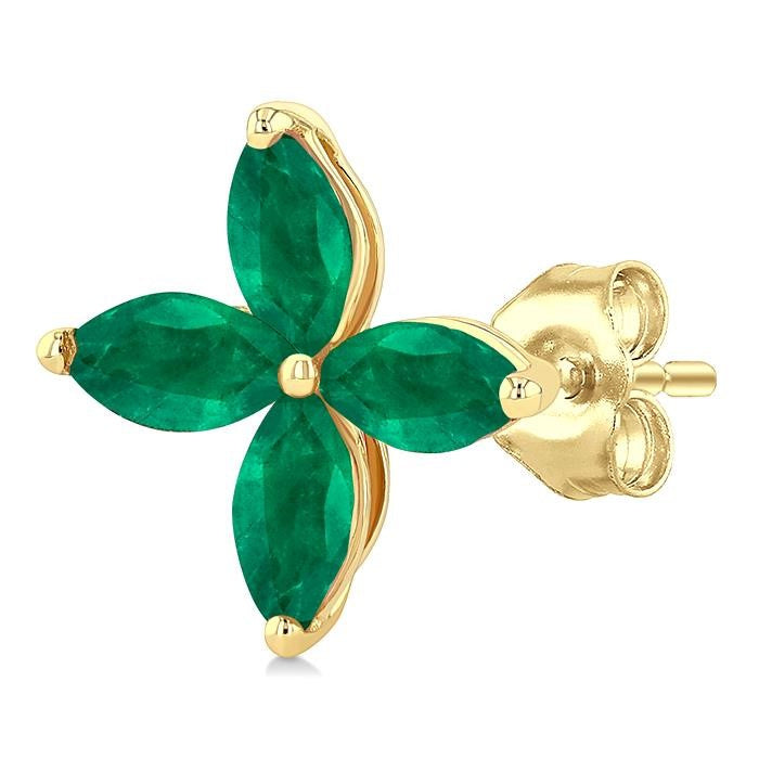 5X2.5 MM Marquise Shape Emerald Floral Precious Earrings in 10K Yellow Gold