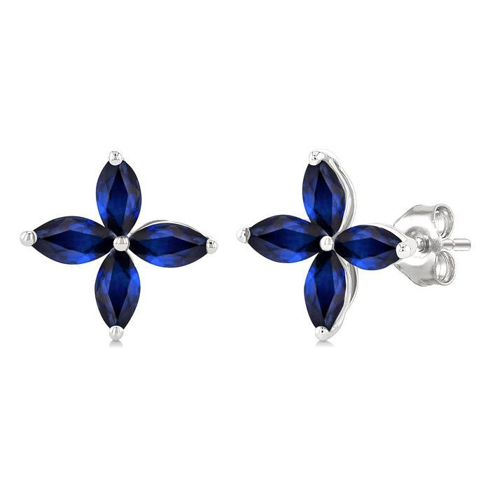 5X2.5 MM Marquise Shape Sapphire Floral Precious Earrings in 10K White Gold