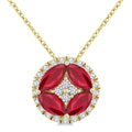 5X2.5MM Marquise Cut Ruby and 1/6 Ctw Circle Round Cut Diamond Precious Fashion Pendant With Chain in 10K Yellow Gold