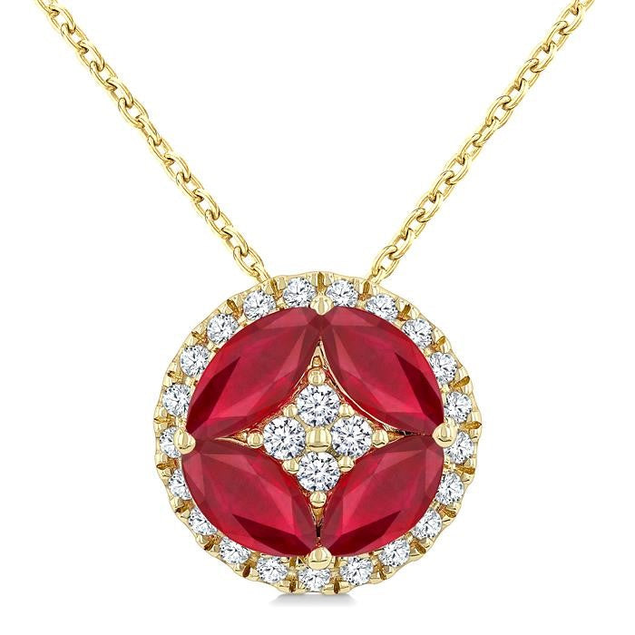 5X2.5MM Marquise Cut Ruby and 1/6 Ctw Circle Round Cut Diamond Precious Fashion Pendant With Chain in 10K Yellow Gold