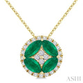 5x2.5 MM Marquise Shape Emerald and 1/6 Ctw Round Cut Diamond Fashion Precious Pendant With Chain in 10K Yellow Gold