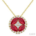 5X2.5MM Marquise Cut Ruby and 1/6 Ctw Circle Round Cut Diamond Precious Fashion Pendant With Chain in 10K Yellow Gold