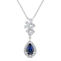 6X4MM Pear Cut  Sapphire, Round and 1/4 Ctw  Baguette Cut Scatter Diamond Precious Fashion Pendant With Chain in 10K White Gold